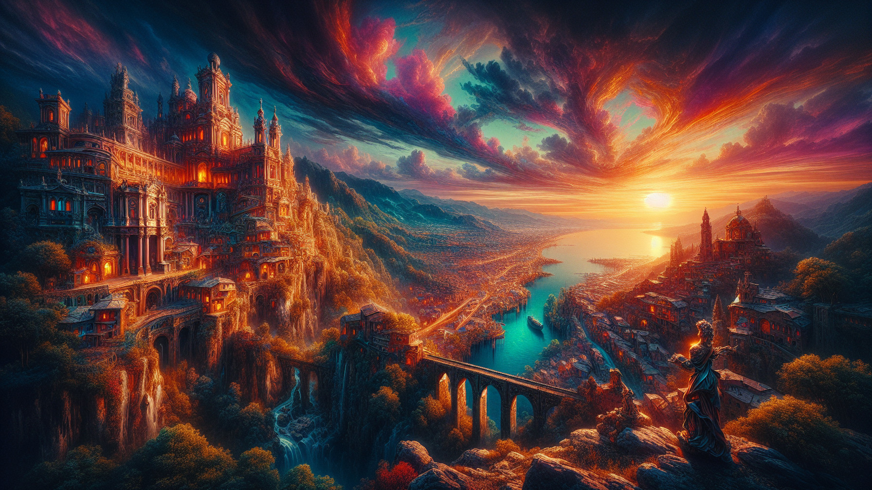 Majestic Clifftop City in a Vibrant Fantasy Landscape