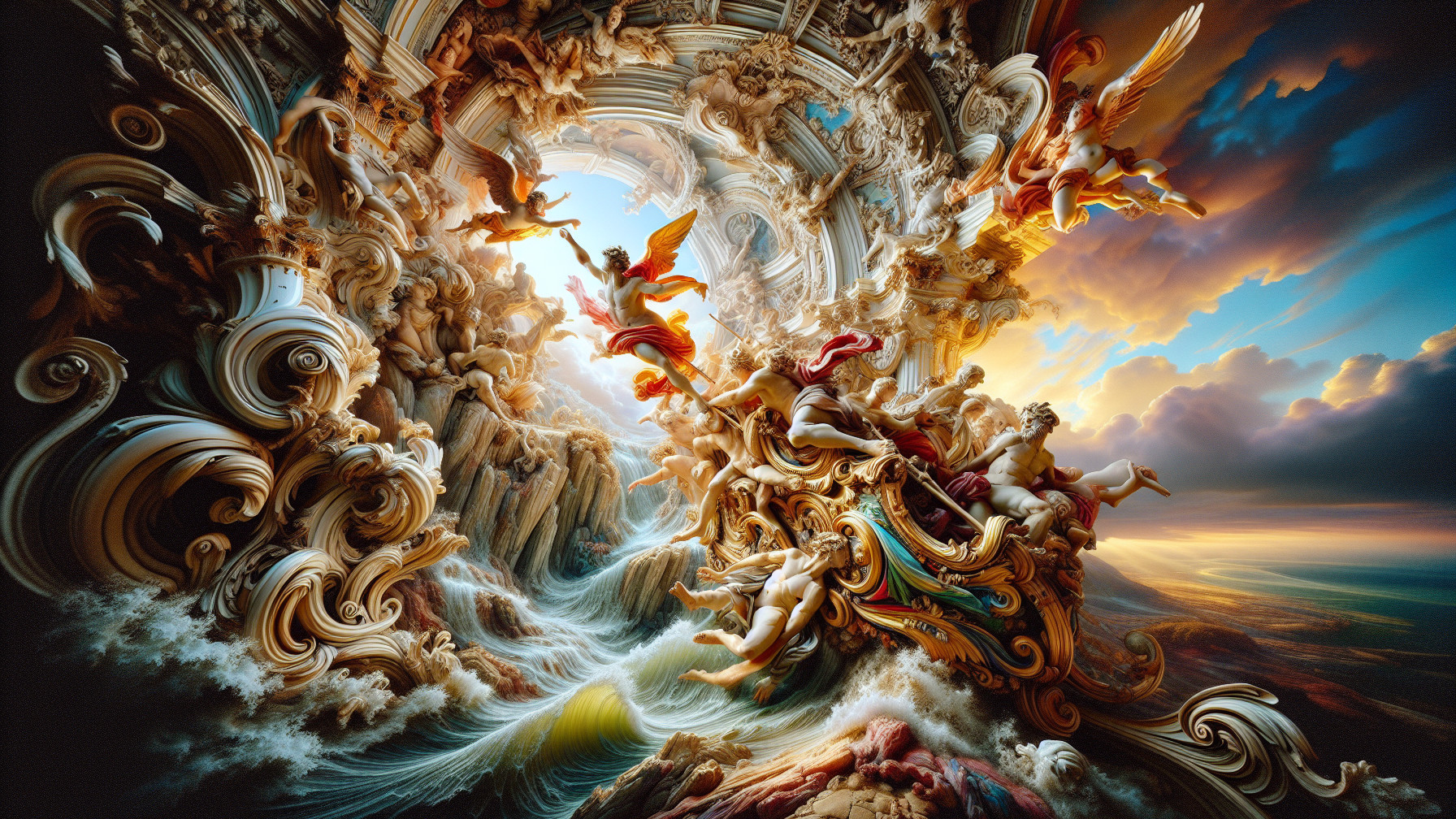 Celestial Beings Amidst Ornate Architecture and Light