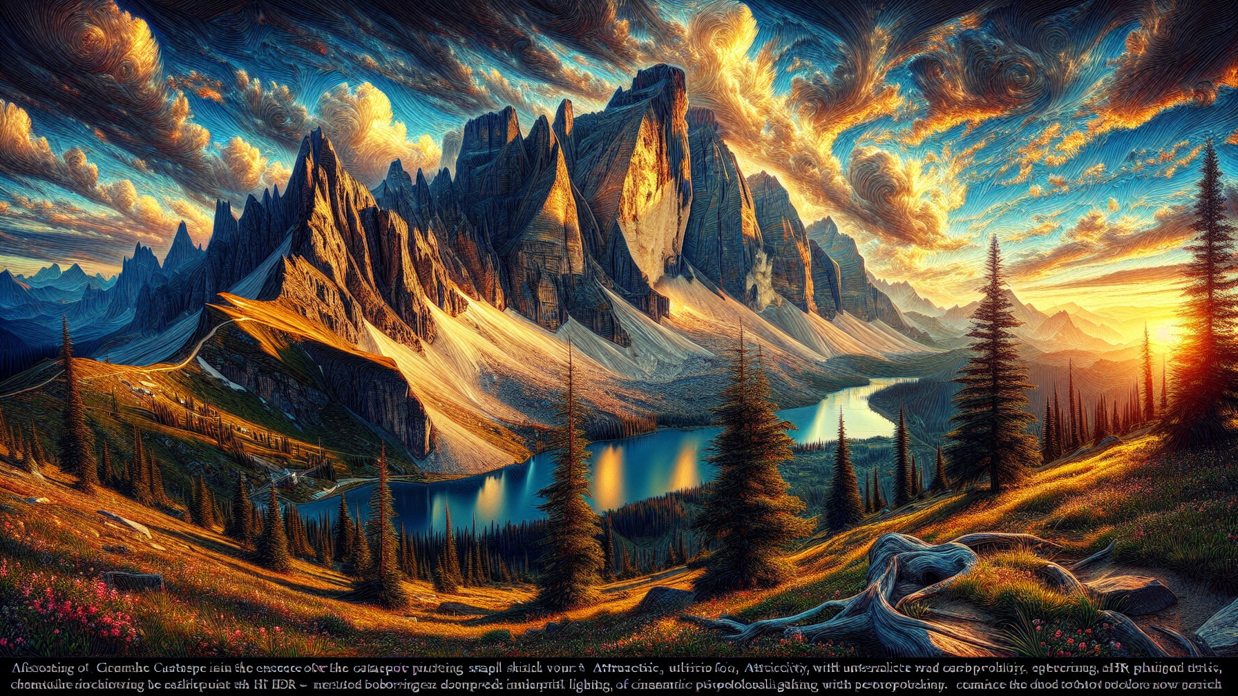 Rugged Mountains and Sunset Reflections in a Lake