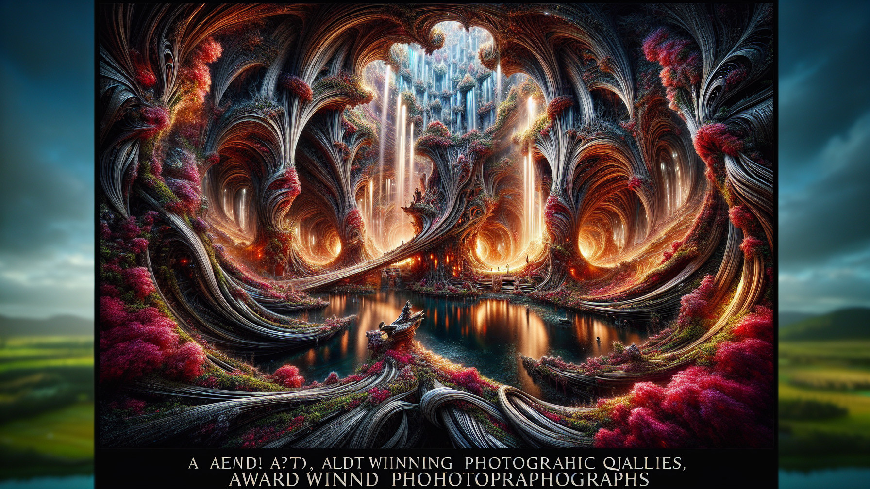 Surreal Landscape with Waterfalls and Vivid Colors