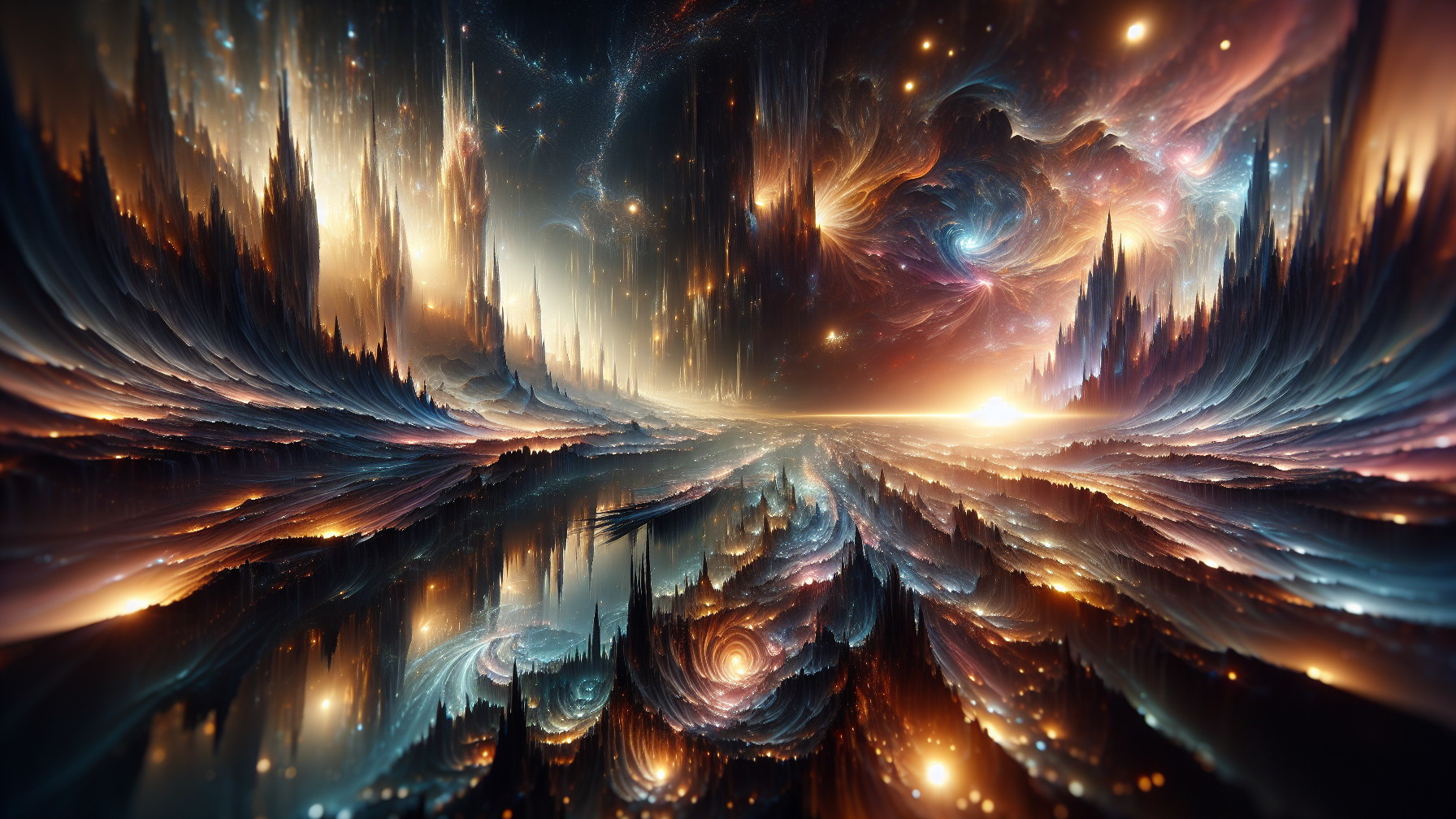 Cosmic Landscape with Galaxies and Vibrant Colors