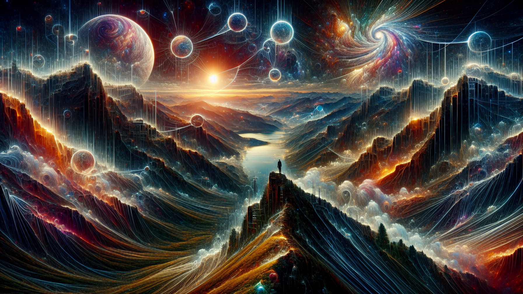 Cosmic Landscape with Mountains and Starry Sky