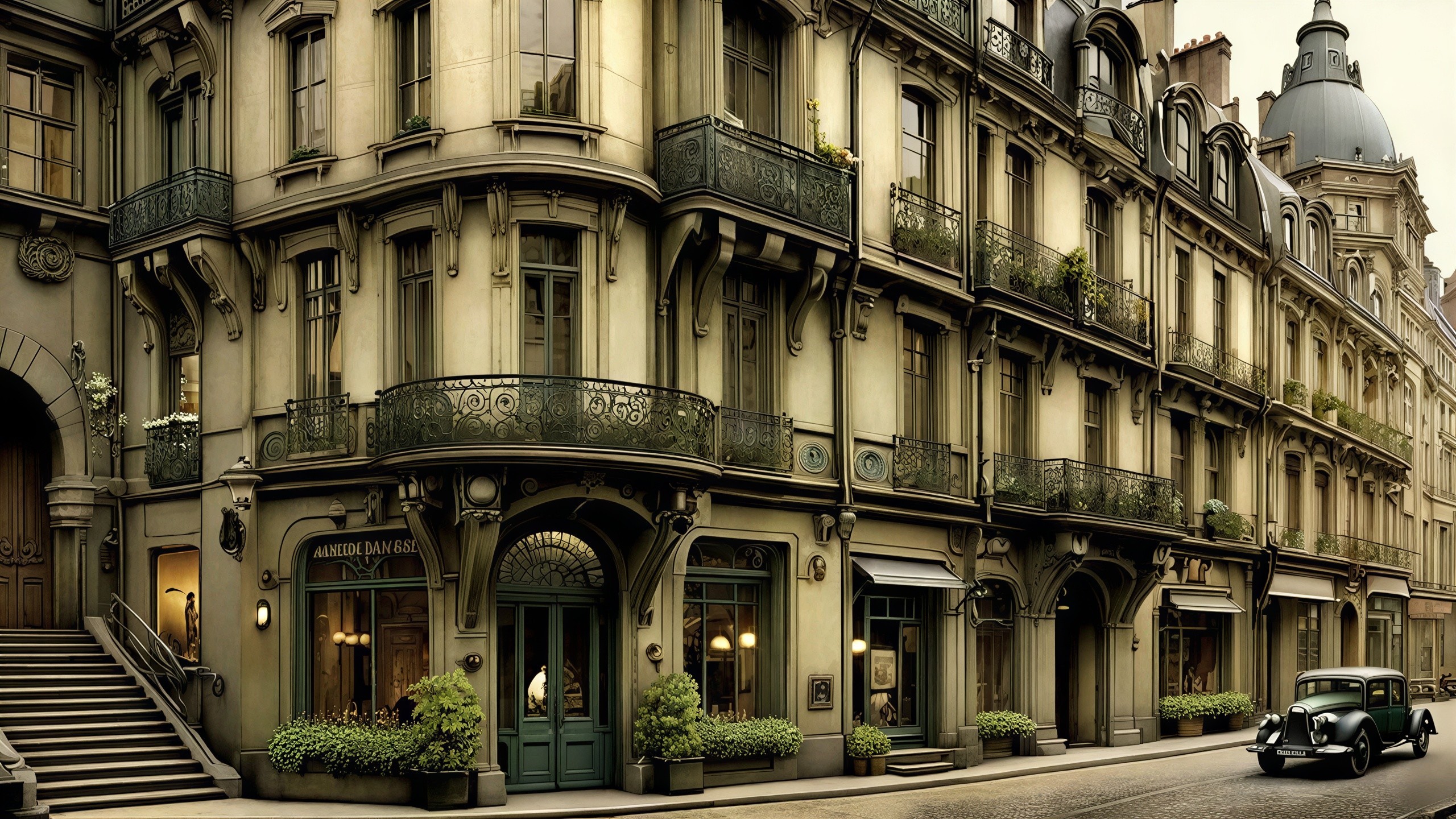 Classic European Street Scene with Ornate Buildings