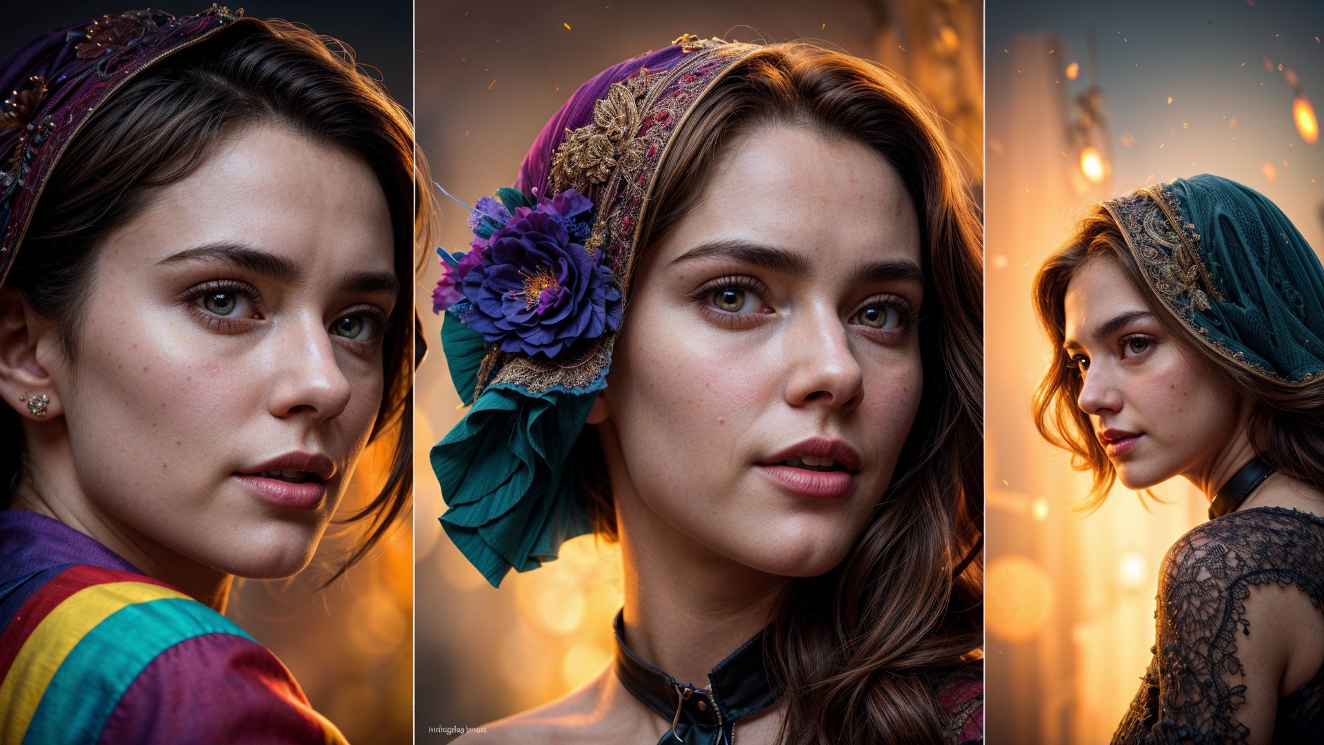 Portraits of a Young Woman in Decorative Headscarves