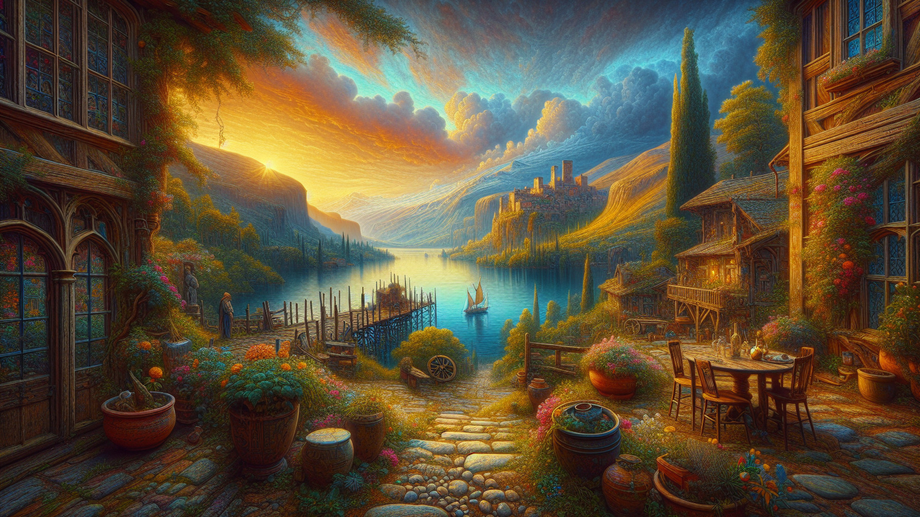 Ethereal Landscape with Vibrant Sunset Colors