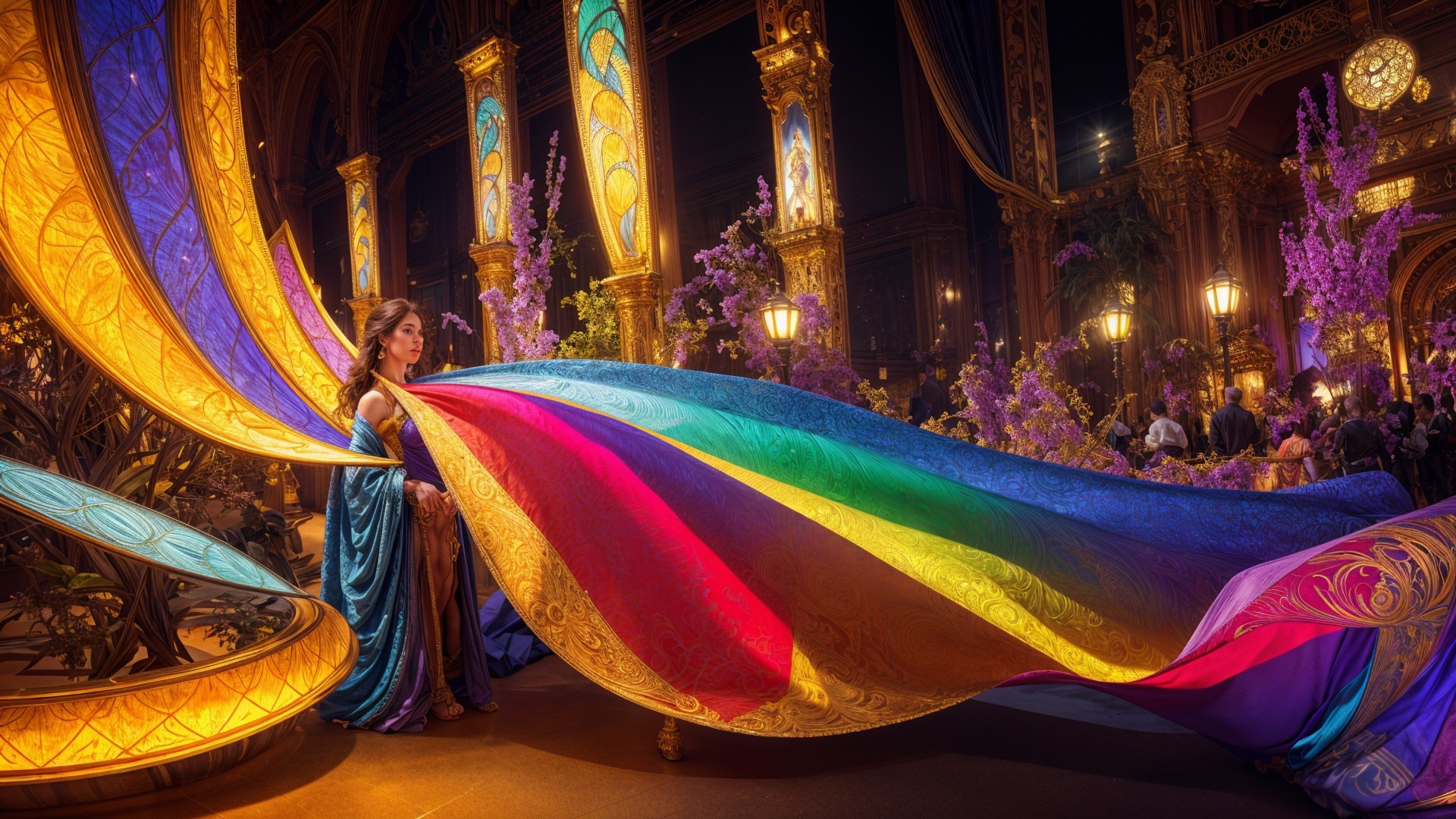 Luxurious Hall with Colorful Fabric and Flowers