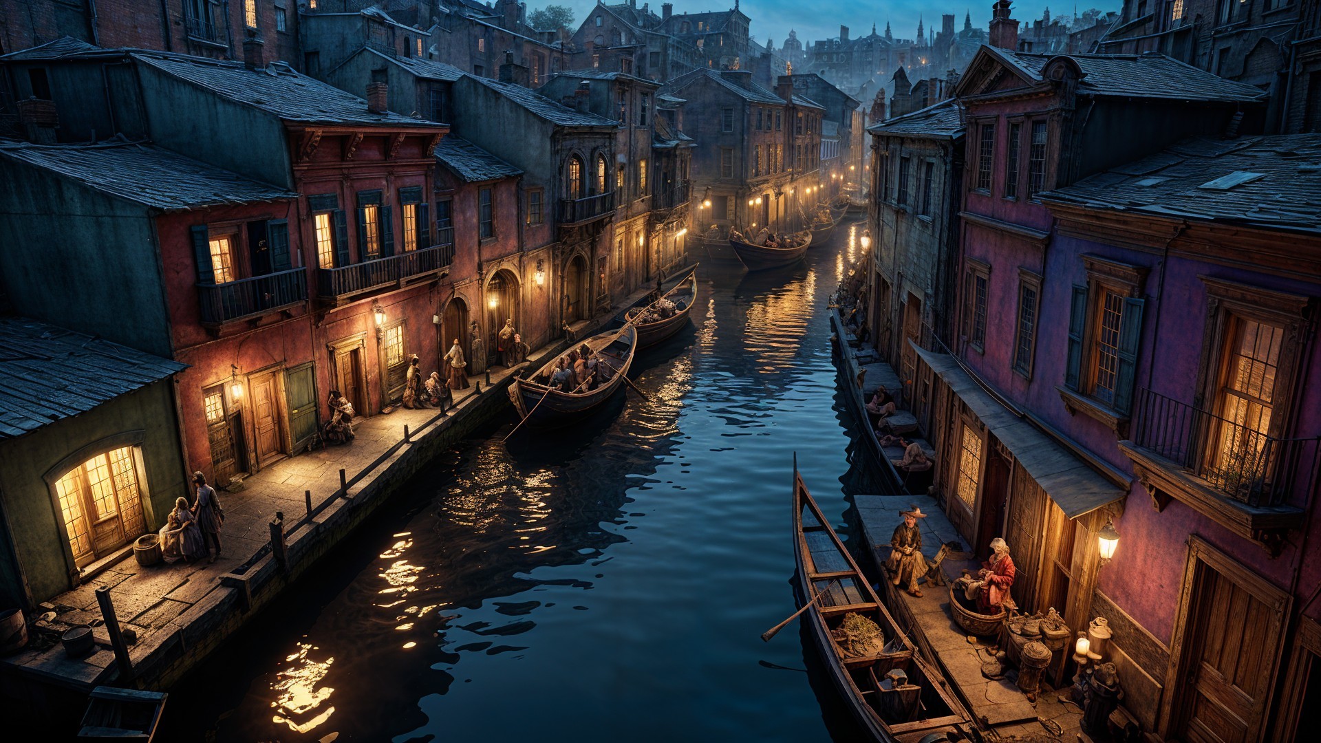 Charming Canal Scene in a Historic Town at Dusk