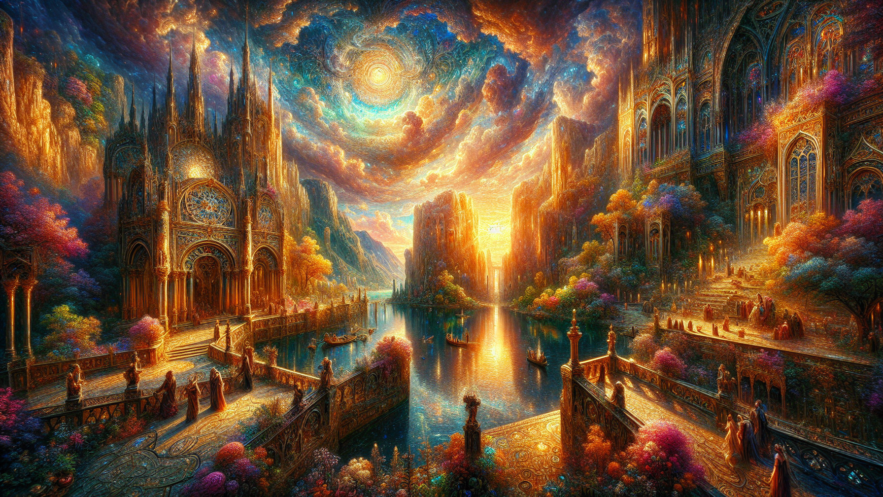 Ethereal Landscape with Vibrant Colors and Spires