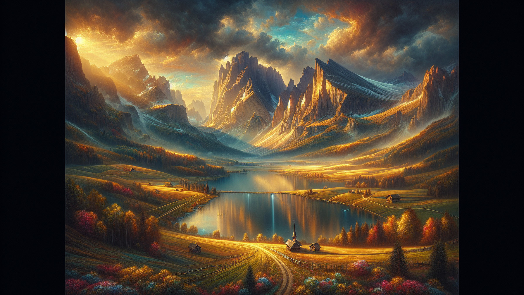 Majestic Mountains and Serene Lake at Sunset