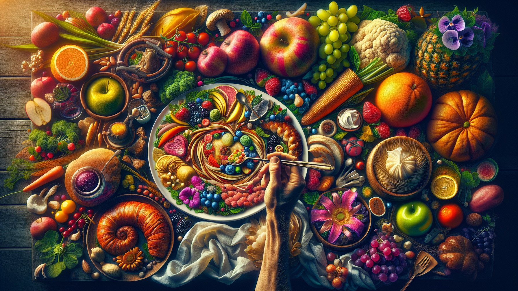 Colorful Assortment of Fruits and Vegetables Display