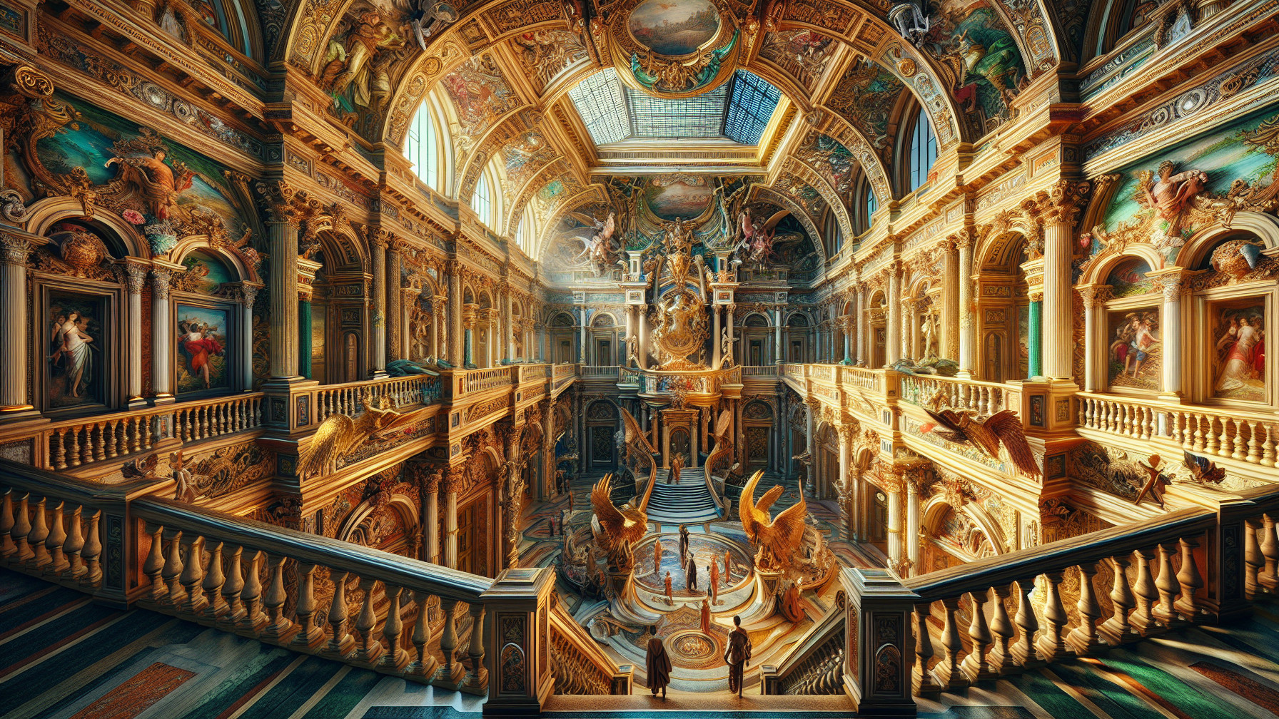 Opulent Baroque Palace Interior with Grand Staircase