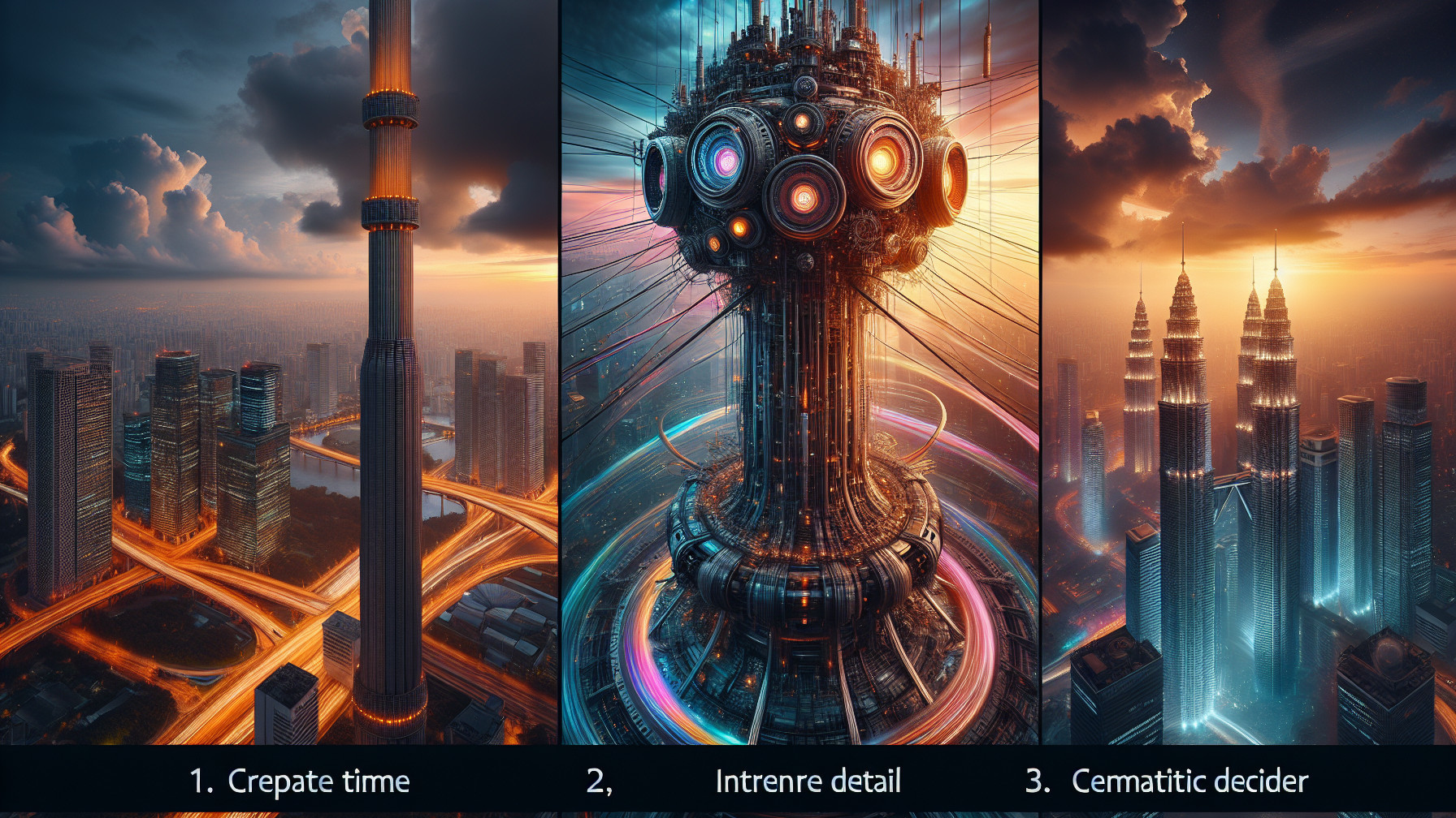 Aerial Triptych of Modern Cities with Skyscrapers