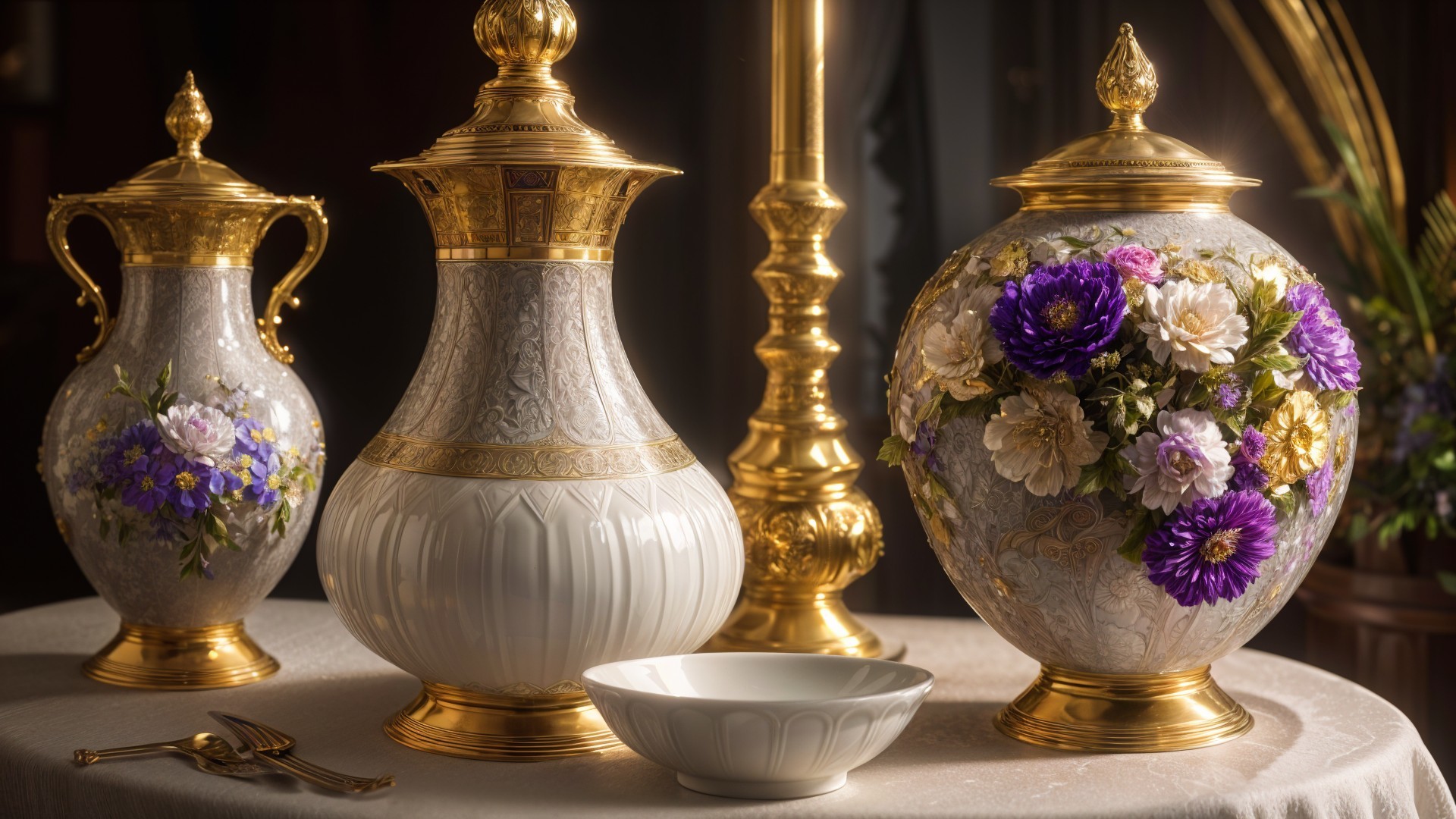Elegant Still Life with Porcelain Vases and Candlestick