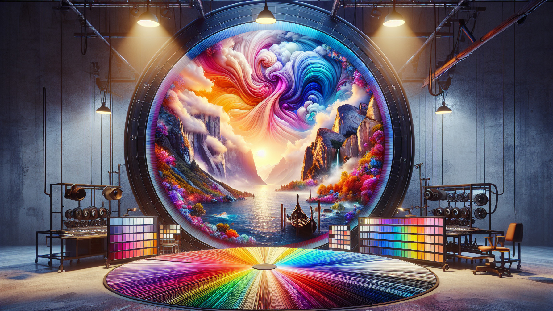 Surreal Landscape Mural in Industrial-Style Room