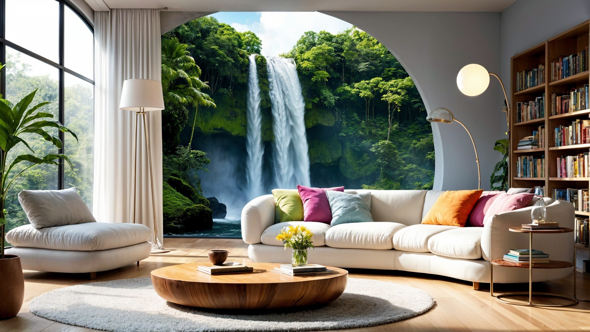 Cozy Living Room with Modern Sofa and Scenic View