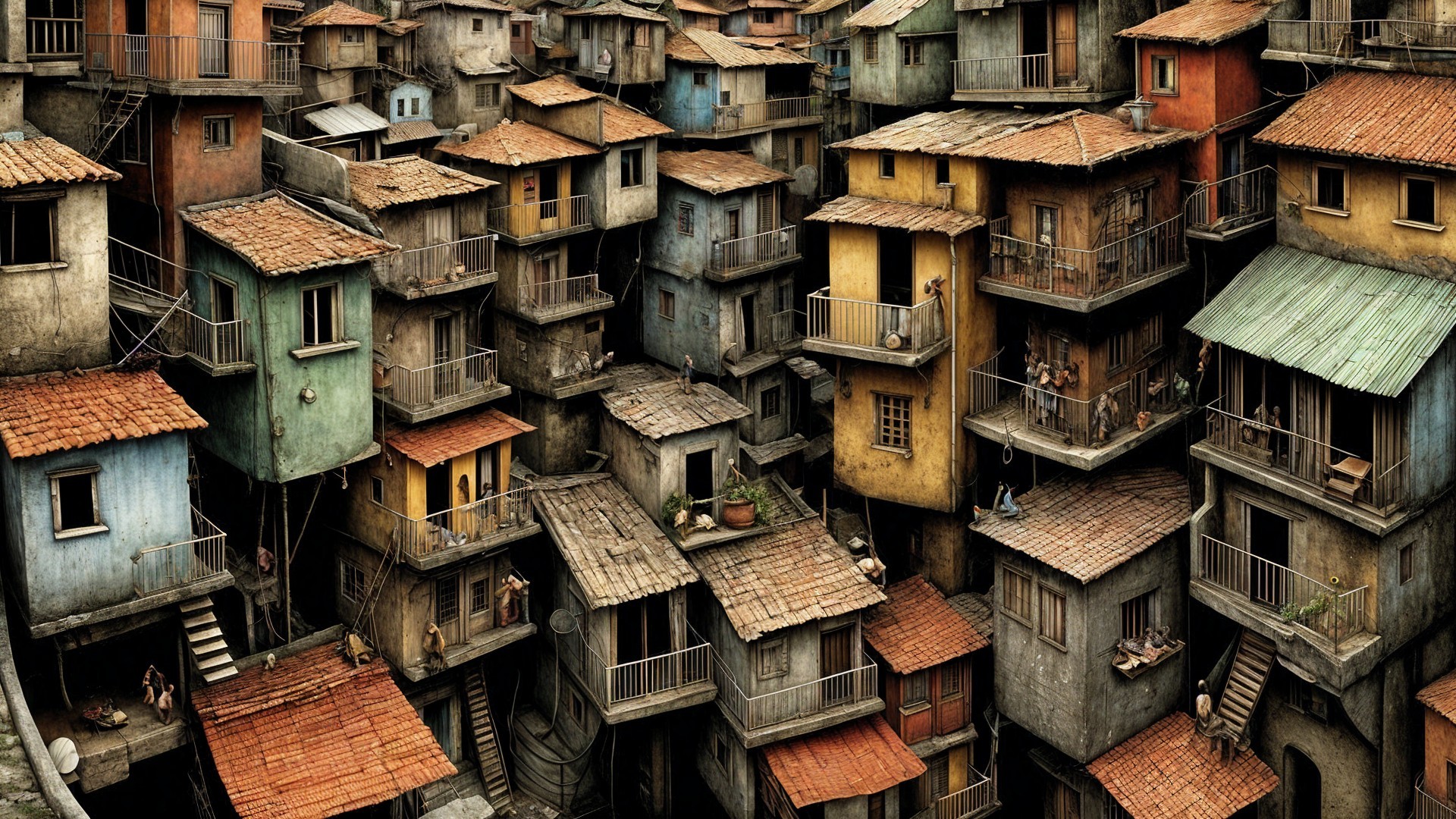 Colorful Multi-Story Houses in Urban Landscape