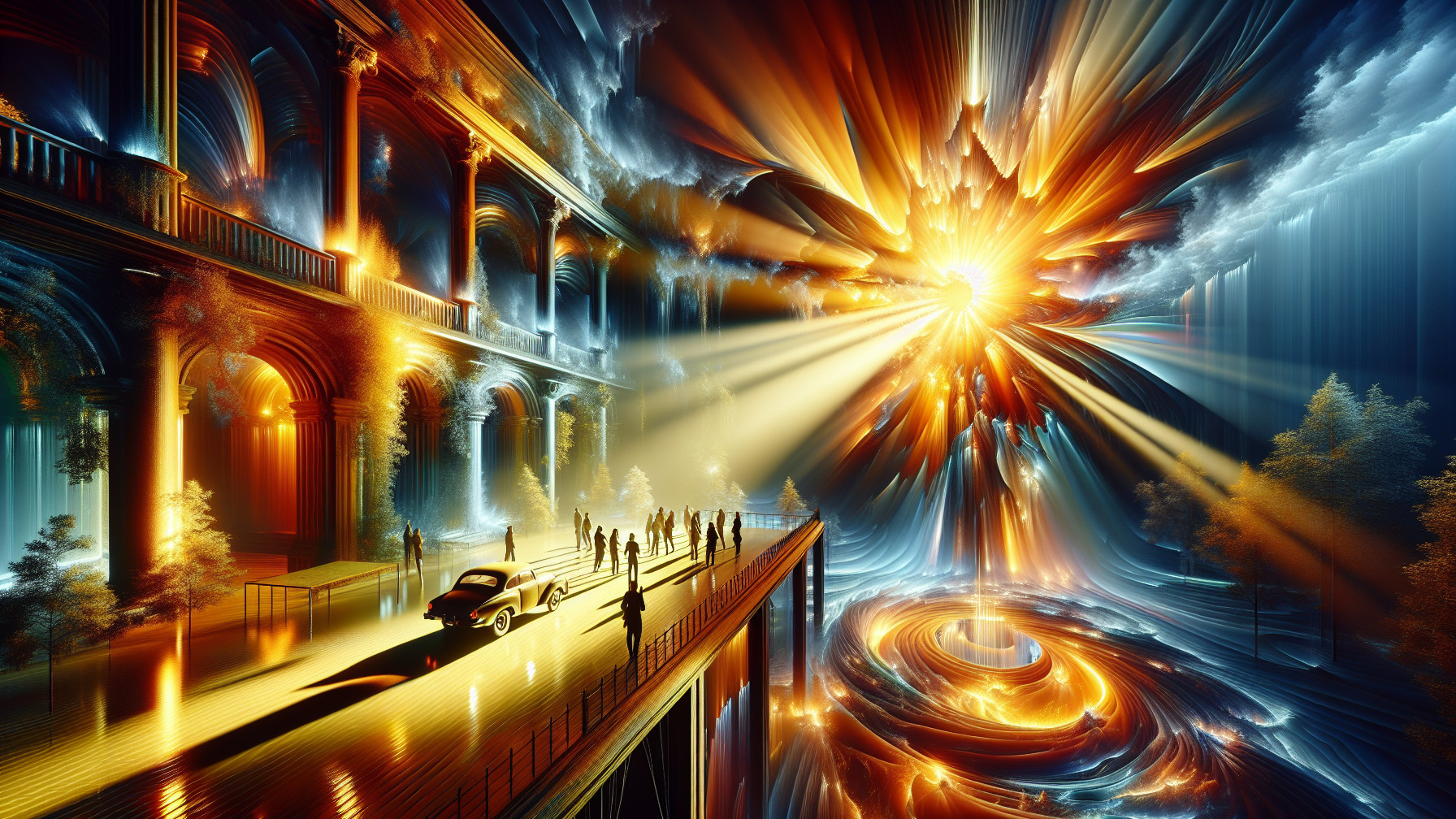 Grand Architectural Structure in Radiant Light Scene