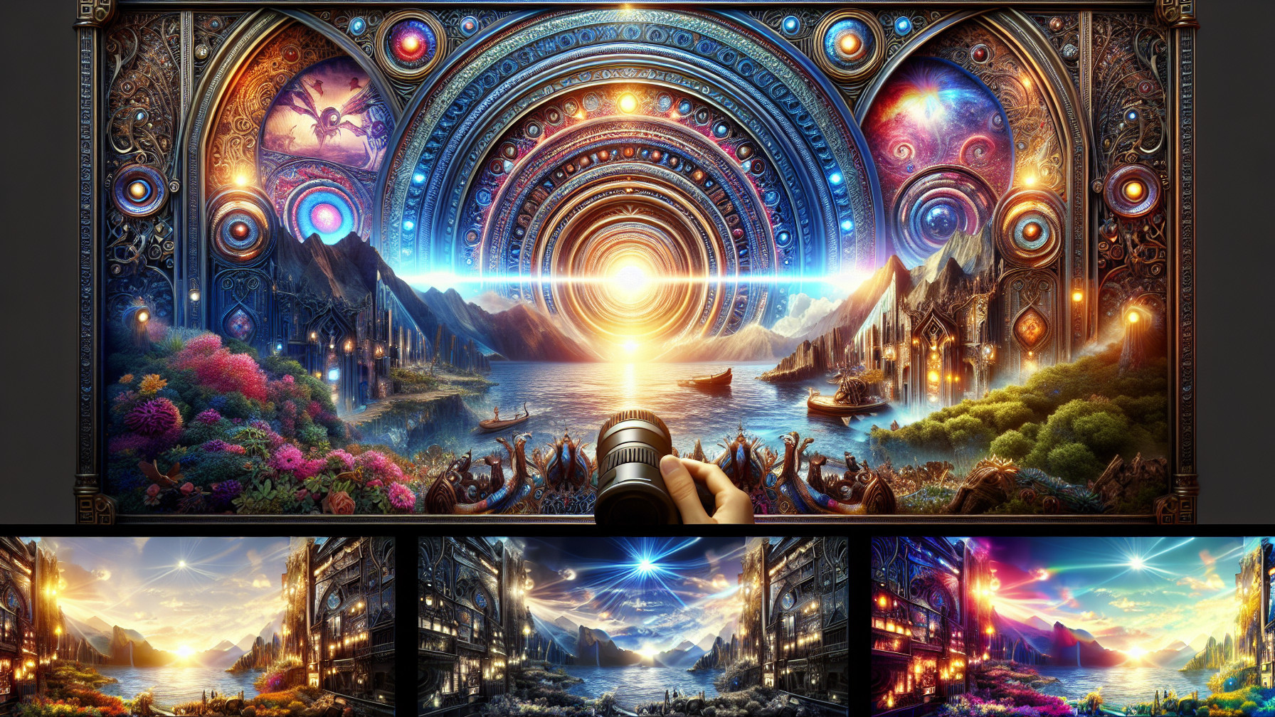 Vibrant Fantastical Landscape with Cosmic Elements