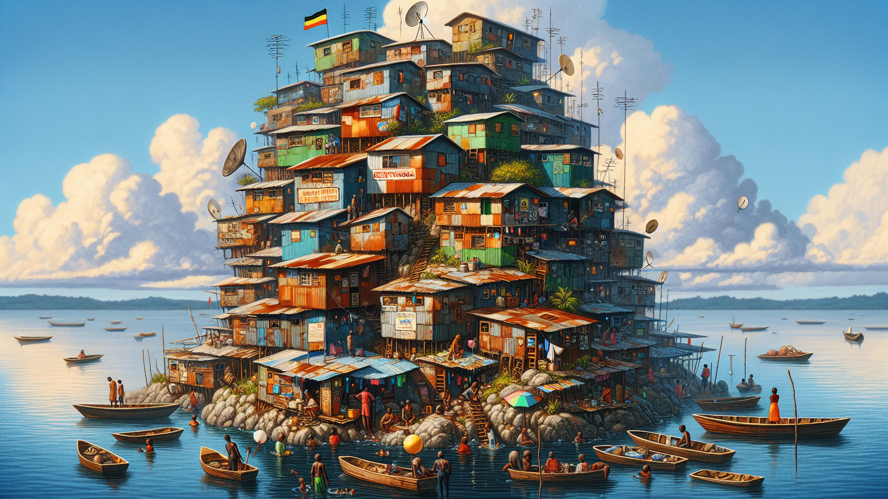 Vibrant Village of Colorful Shipping Containers by Water