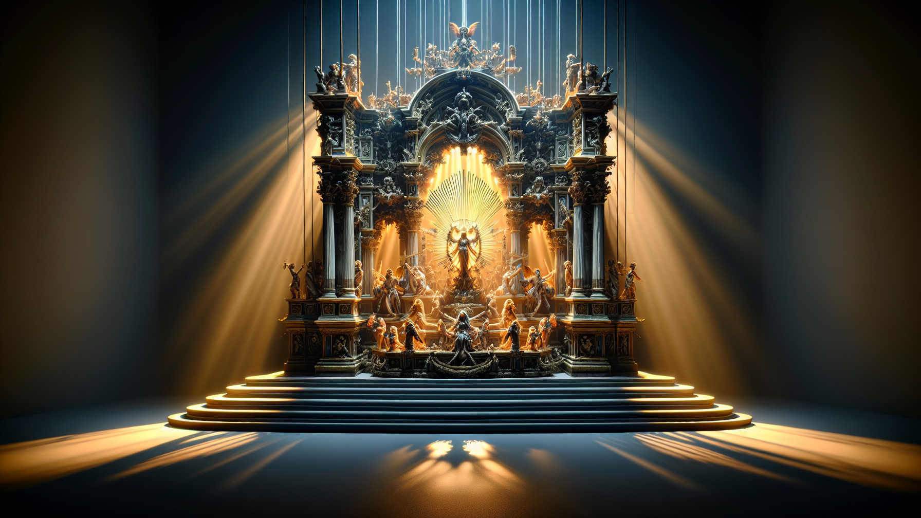 Ornate architectural stage with intricate sculptures