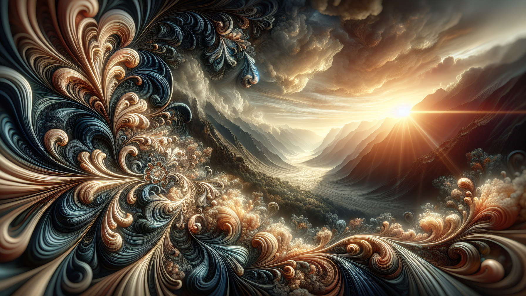 Fractal Landscape with Mountains and Dramatic Sky