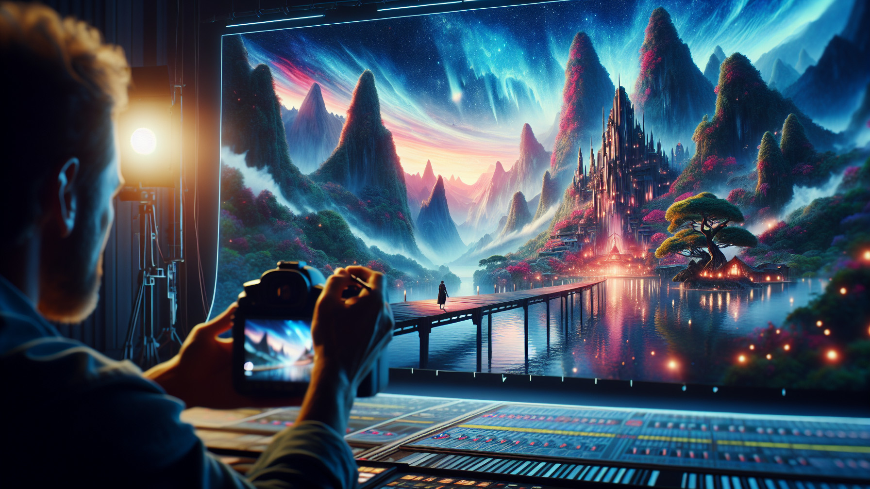 Fantasy Landscape with Mountains and Mystical City