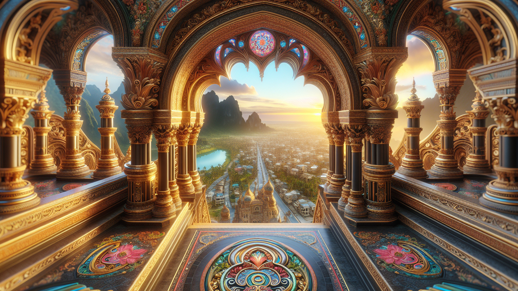 Ornate Architecture Overlooking Vibrant Landscape