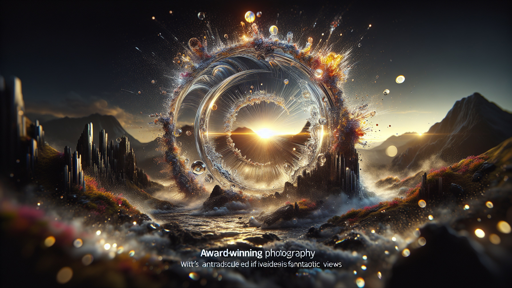 Surreal Landscape with Vortex and Majestic Mountains