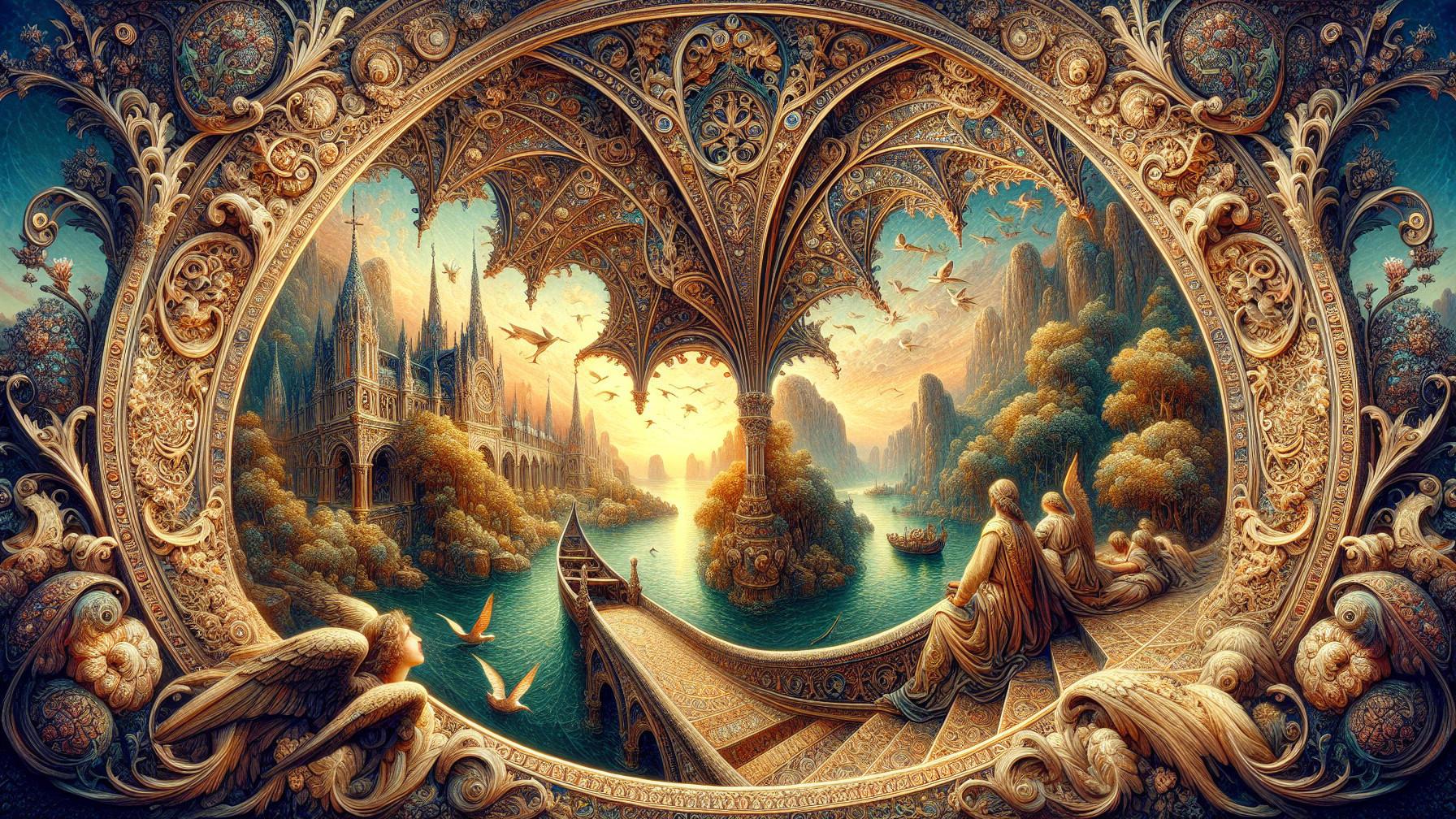 Fantastical Landscape with River and Ethereal Figures