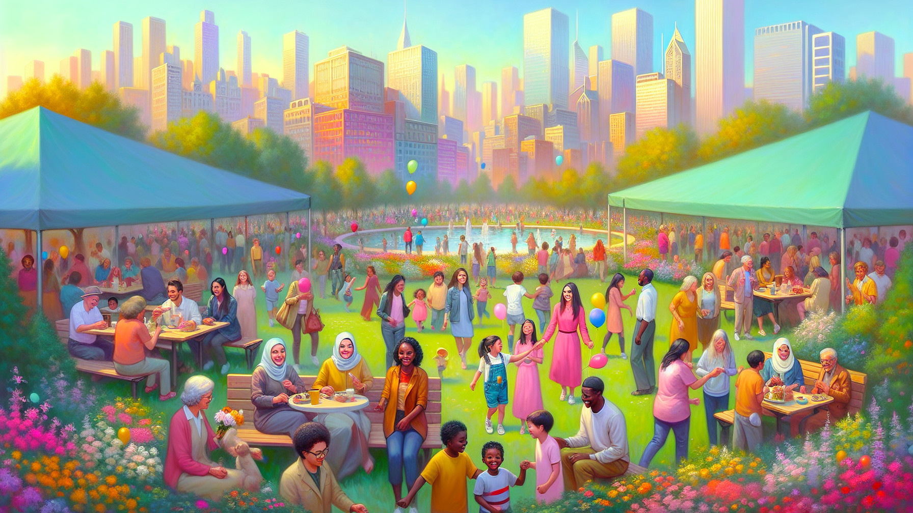 Vibrant Outdoor Festival Scene in a Sunny Park