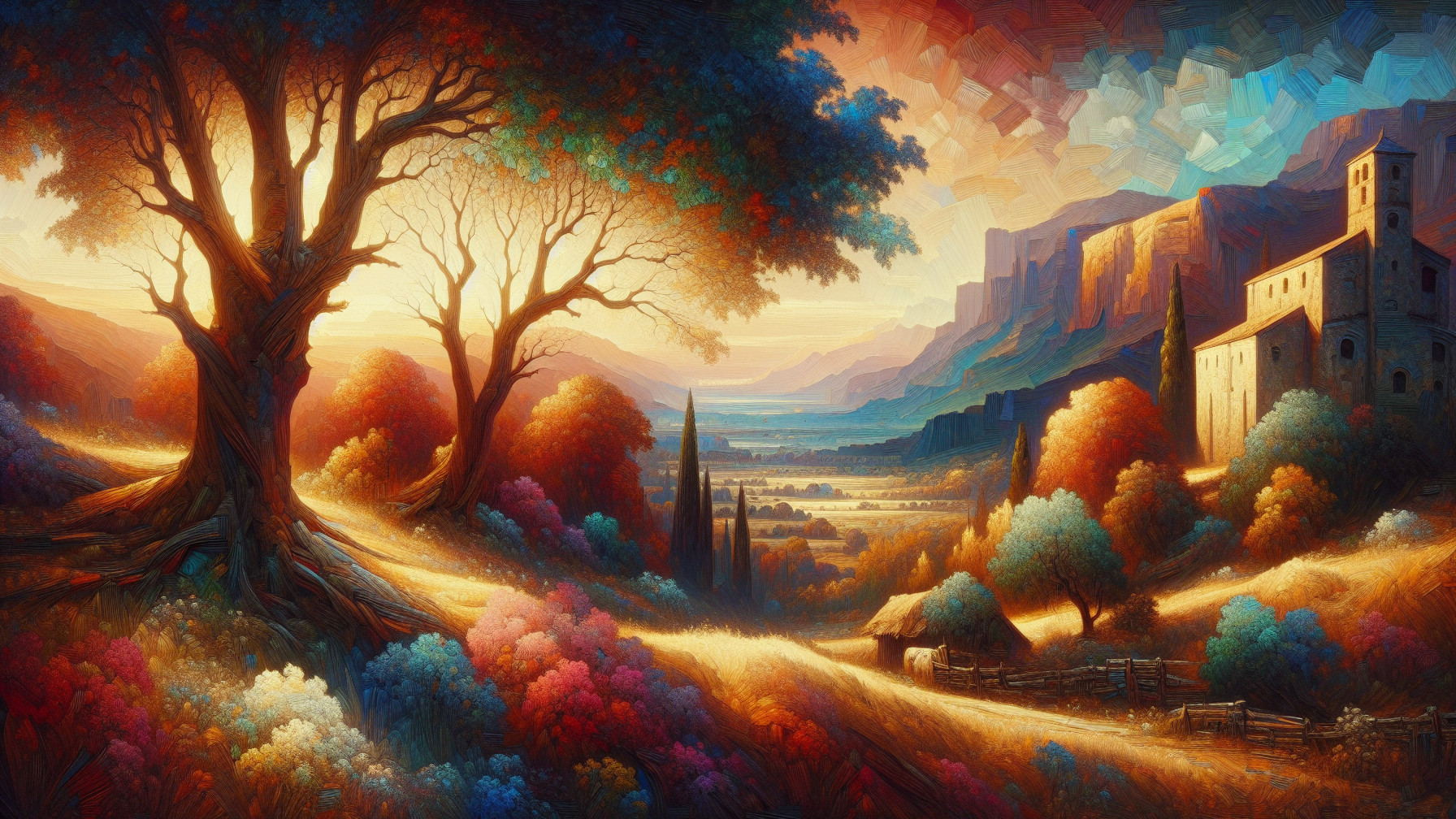 Vibrant Impressionistic Landscape with Colorful Trees