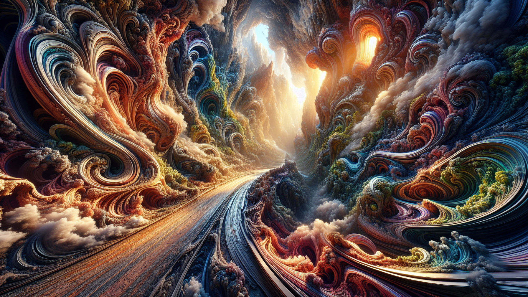 Surreal Landscape with Colorful Canyon and Light