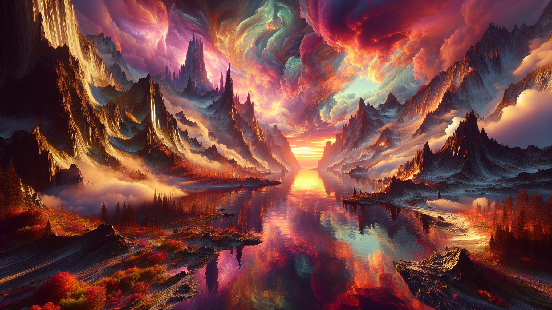 Majestic Mountains and Serene Lake at Sunset