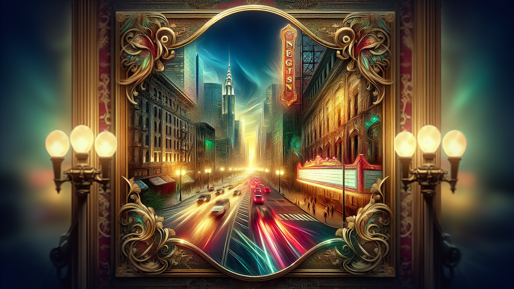 Vibrant City Scene with Skyscrapers and Lights
