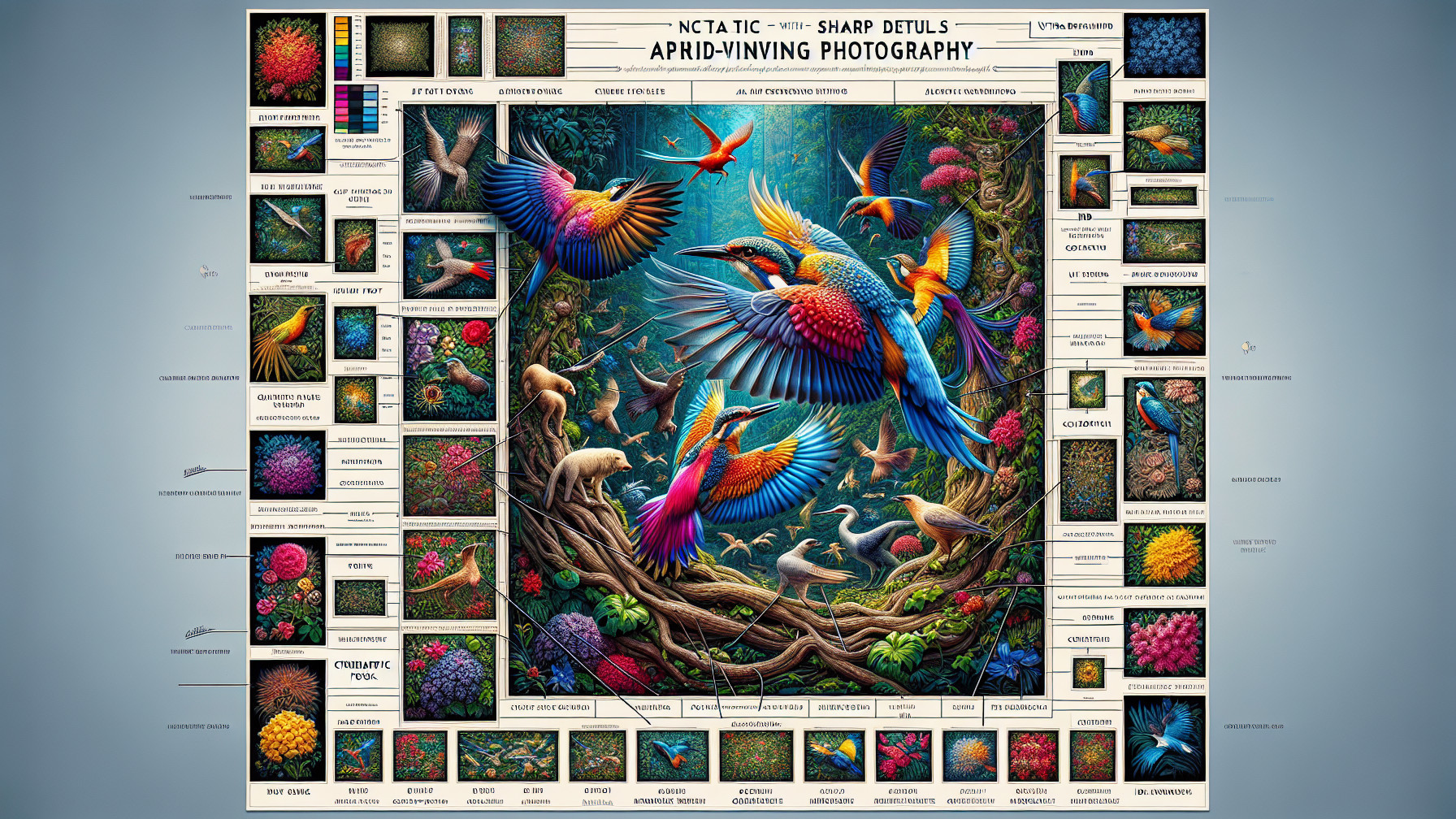 Vibrant Collage of Birds and Flora with Rich Colors