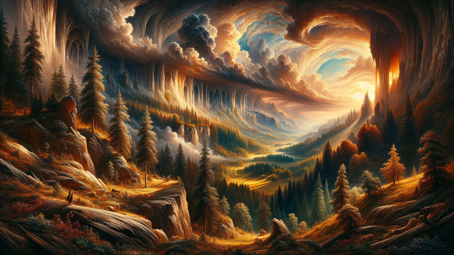 Vibrant Landscape with Cliffs and Dramatic Sky