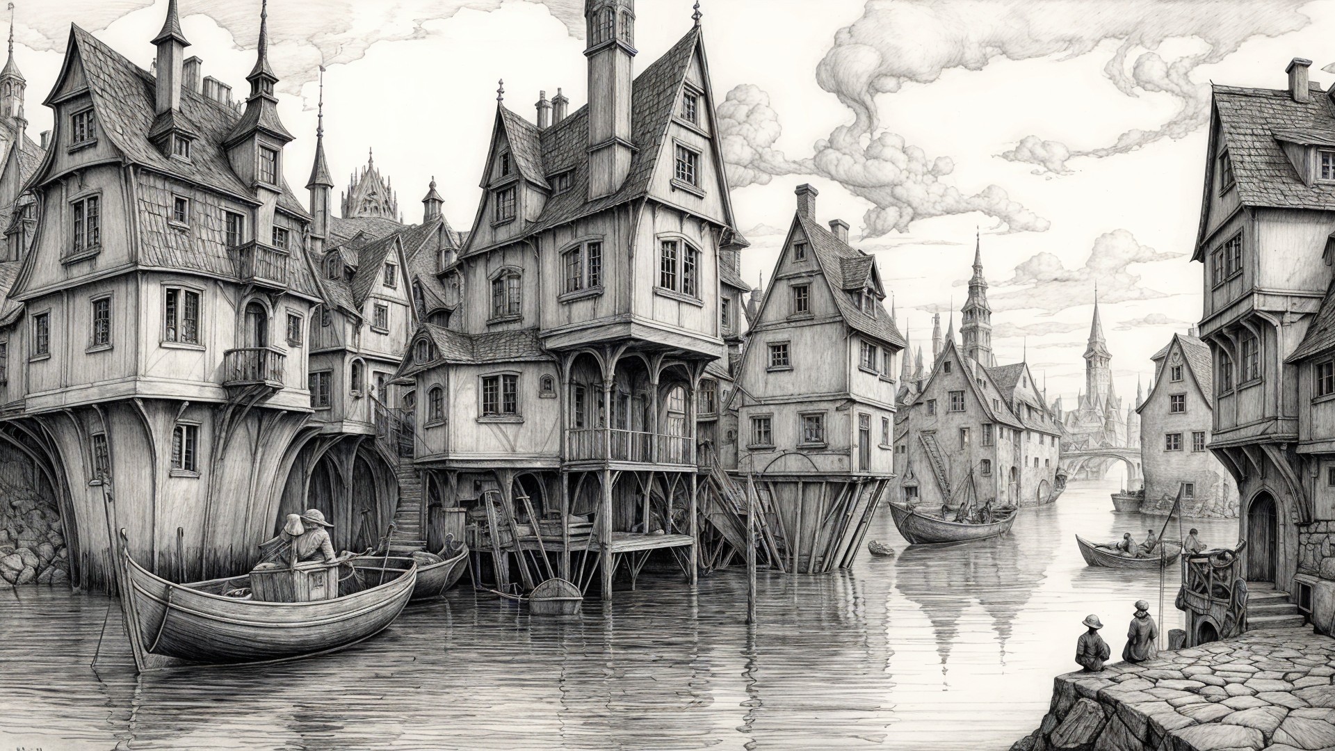 Serene Stilt Town Over Calm Waterway with Charming Homes