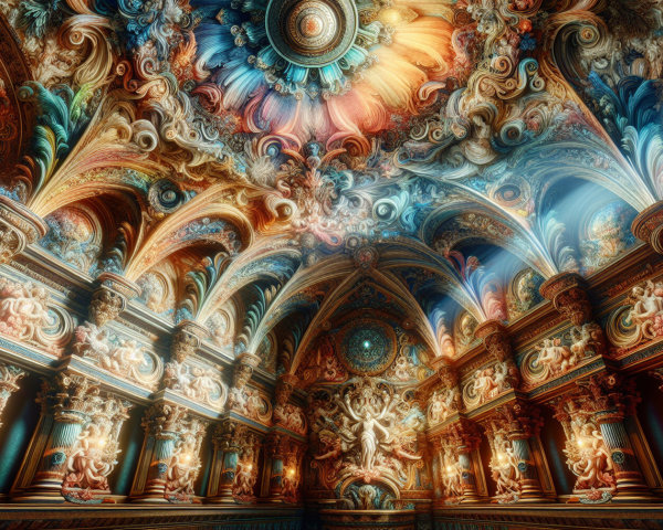 Opulent Interior with Grand Arches and Vibrant Ceiling