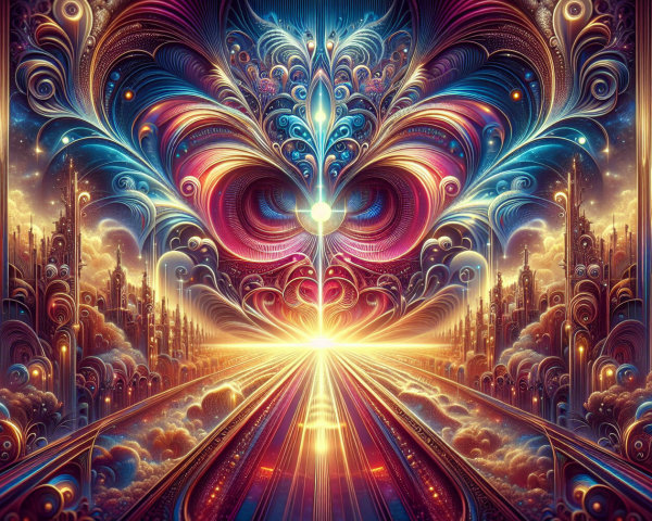 Psychedelic Landscape with Swirling Colors and Light