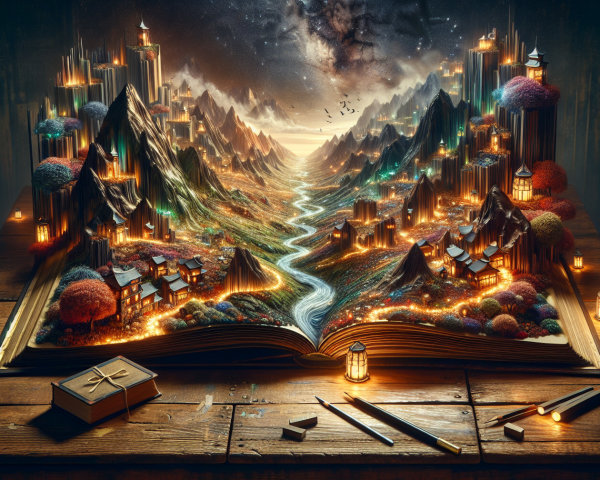Illuminated Landscape Emerging from an Open Book