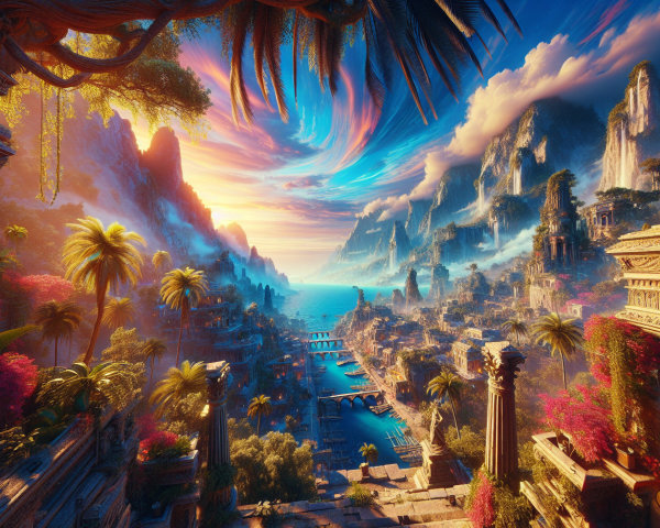 Majestic Mountains and Lush Greenery at Sunset