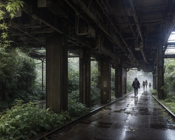Overgrown Corridor in Abandoned Urban Space