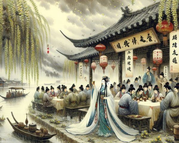 Serene Riverside Gathering in Ancient China