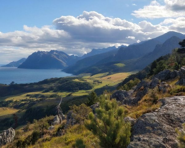 High-angle view of a lake with rugged mountains and sky