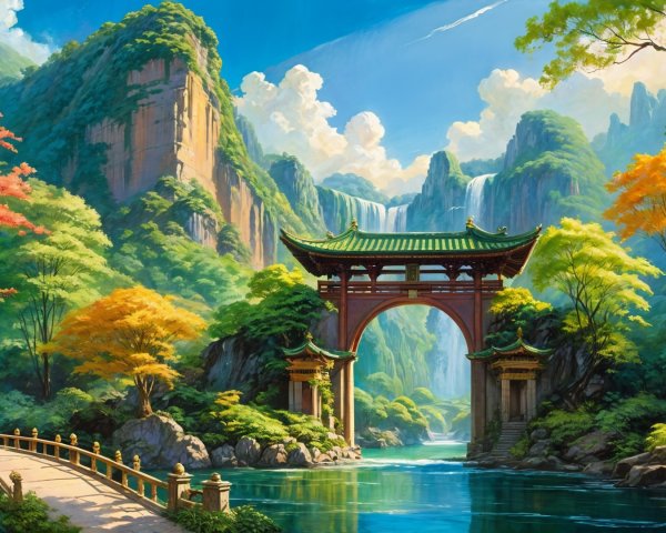 Vibrant Landscape with River and Autumn Trees