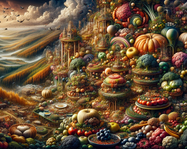 Vibrant Landscape with Colorful Produce and Gardens