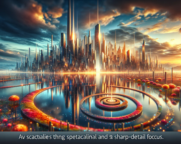 Futuristic Cityscape with Floral Elements and Water