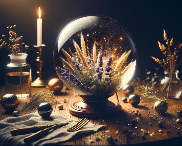 Glass Snow Globe with Dried Flowers on Rustic Table