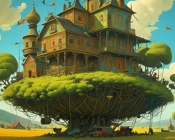 Whimsical Multi-Storied House on a Floating Island