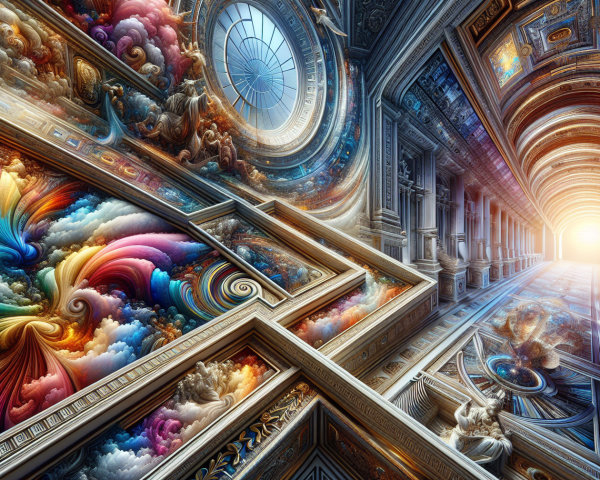 Surreal Corridor with Colorful Patterns and Light